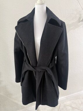 Men's Black Wool Blend Belted Coat